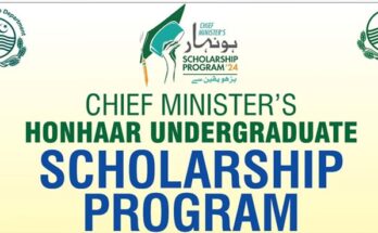 Chief Minister’s Honhaar Undergraduate Scholarship Program banner with education department logos and a graduation cap illustration.